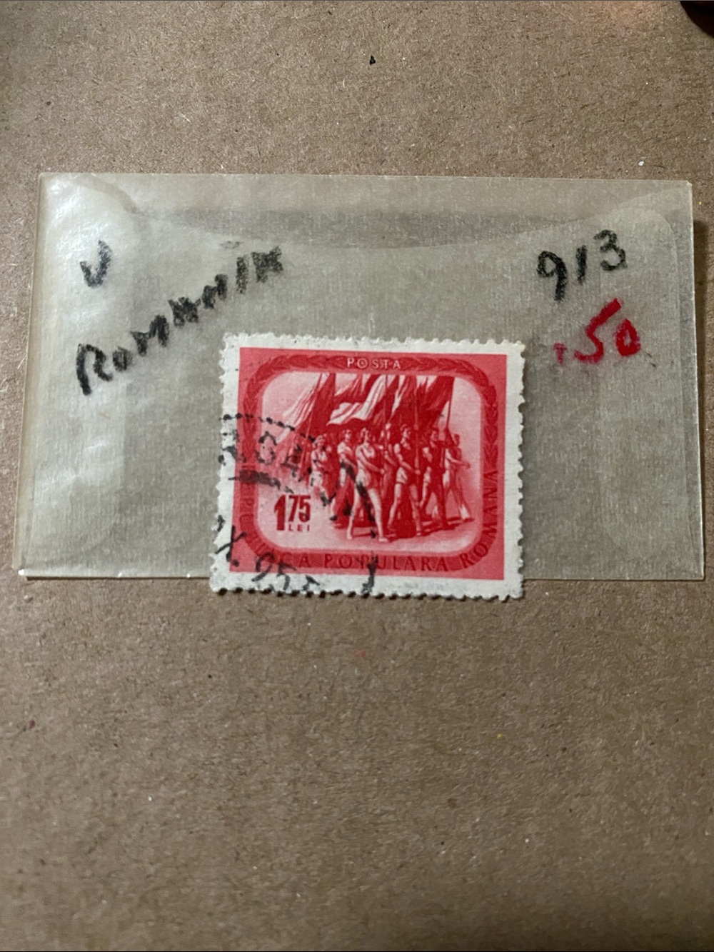 Vintage Red Romanian Postage Stamp - 1.75 Lei